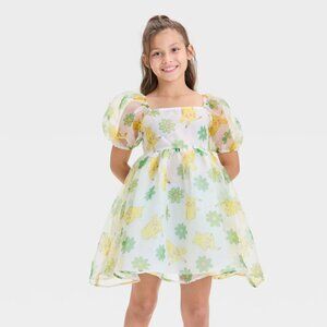 NEW Girls' Pikachu Organza Puff Sleeve Dress - Ivory